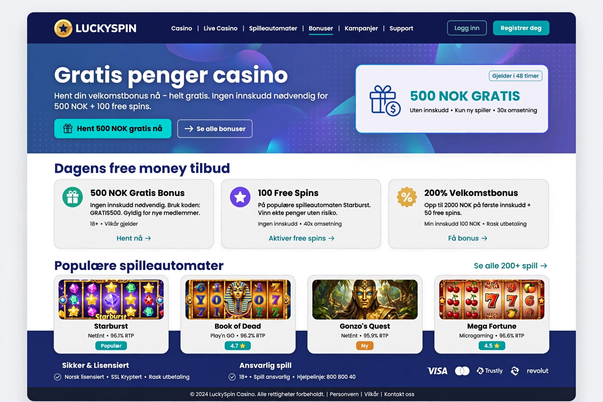 Gratis penger casino — komplett guide til bonuser og smarte valg